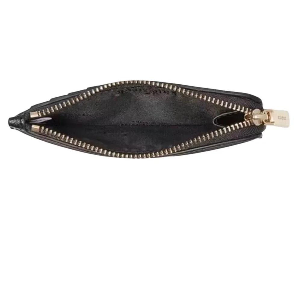 Kate Spade Card Holder Wallet Beige Black Excellent Saffiano Leather Zip‎ Wallet